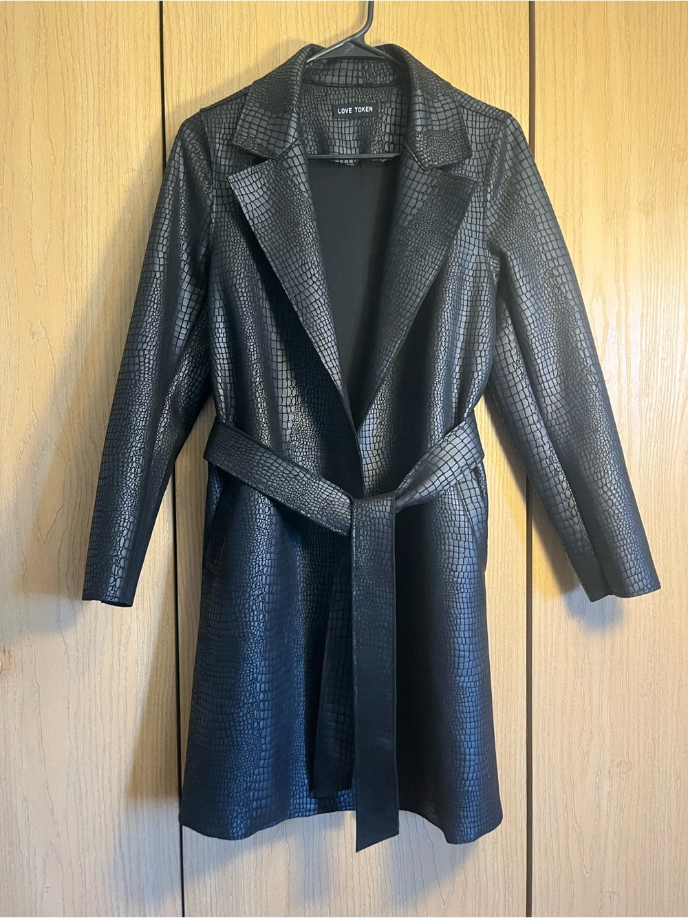 Love Token Black Faux Croc Trench Coat Olga print size medium